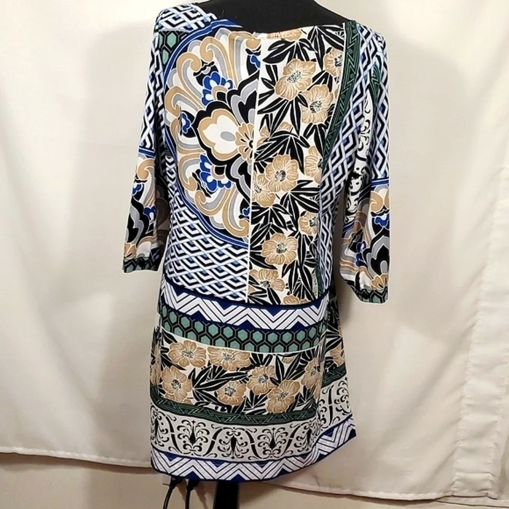 Hale Bob Classic Floral Blue Tan Dress Size Medium M NWTG